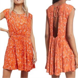 Free People Orange Floral-Print Mini Dress